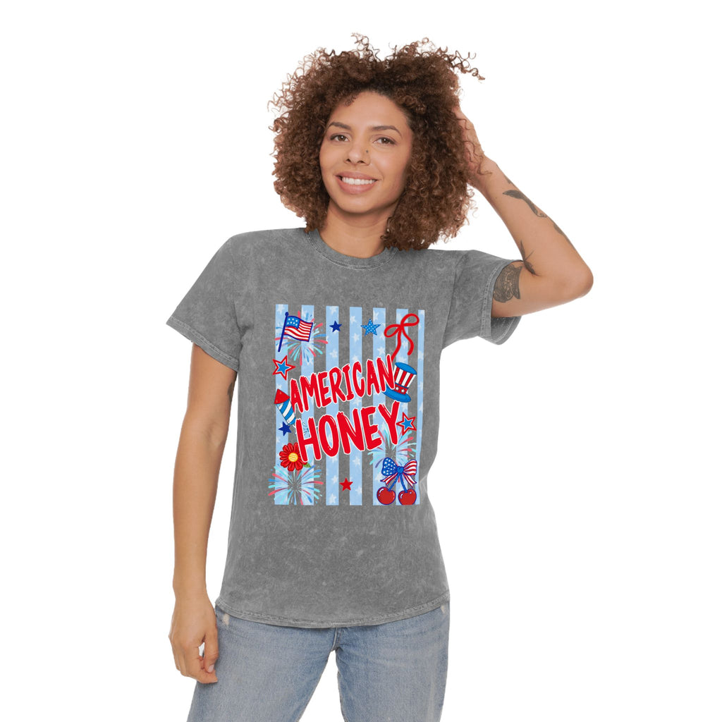 American Honey Mineral-Wash T-Shirt — Patriotic 4th of July Graphic Tee