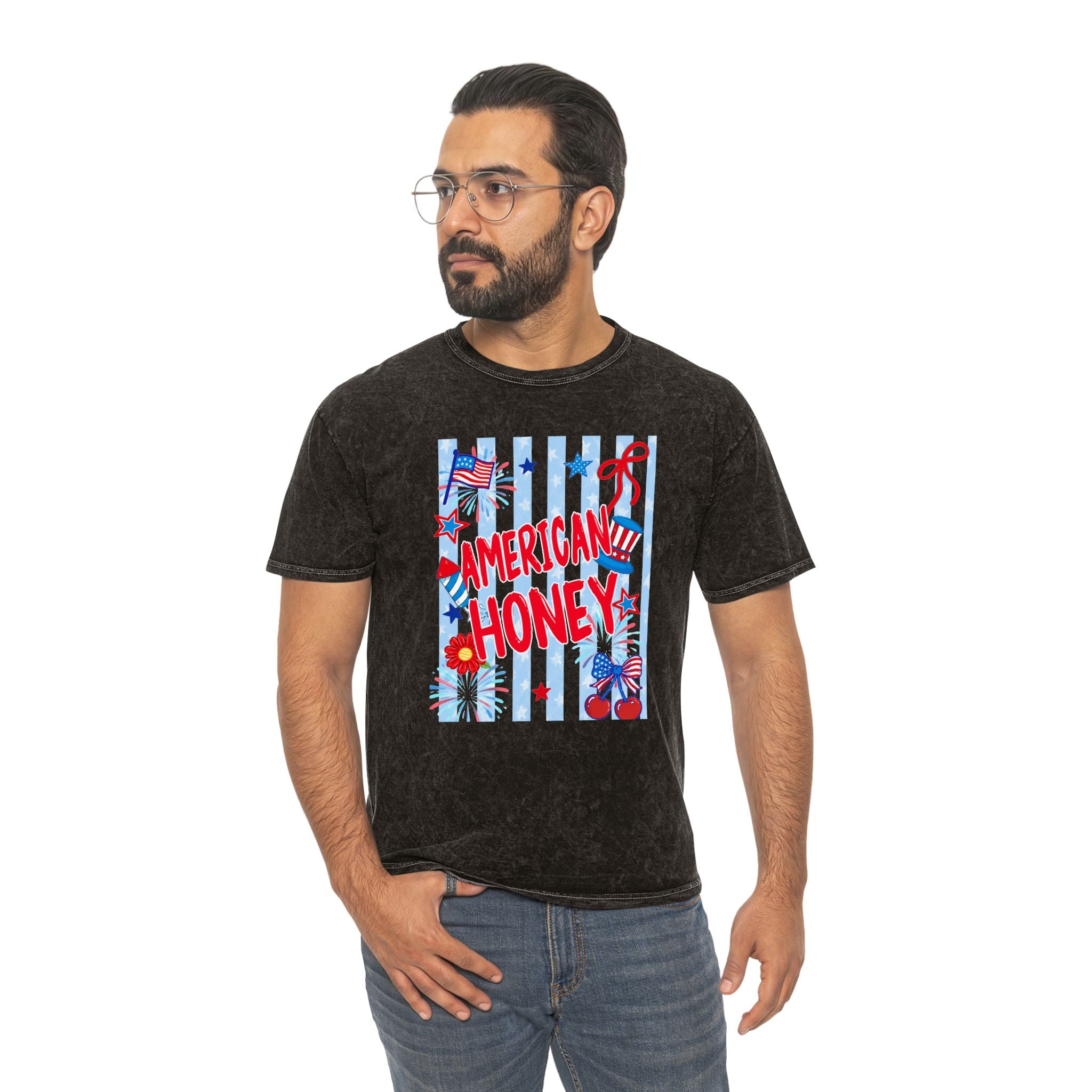 American Honey Mineral-Wash T-Shirt — Patriotic 4th of July Graphic Tee